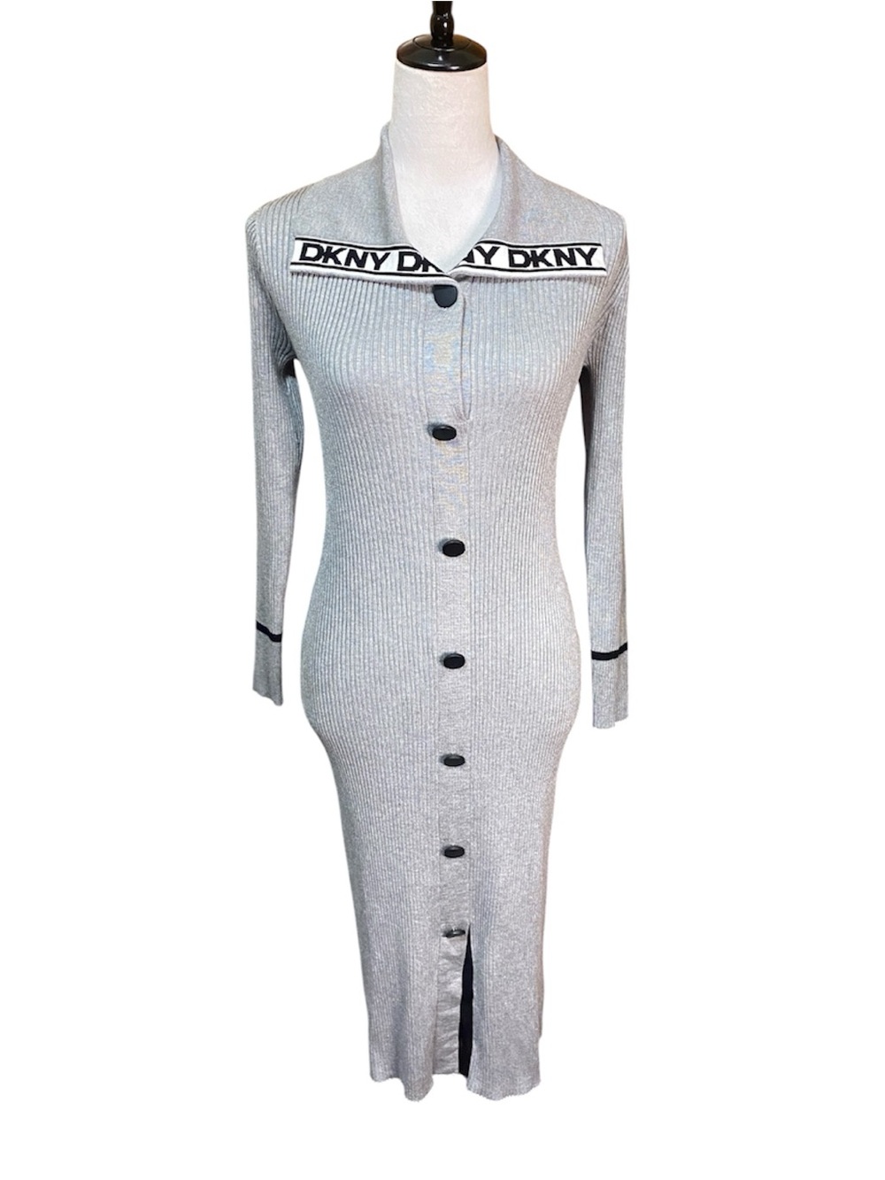DKNY Ribbed Sweater Button-Front Maxi Dress